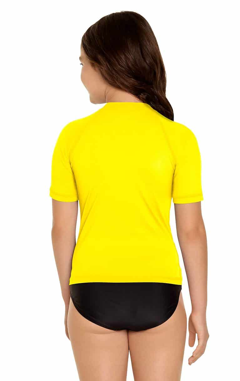 Girls Short Sleeve Rash Guard Yellow Wet Effect Inc